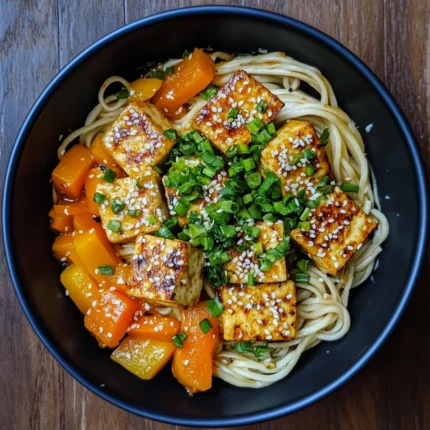 Griddled Tofu Scallion Noodles with Squash Medley & Carrots