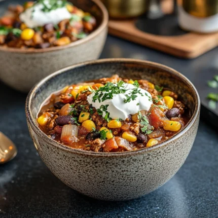Mexican-Inspired Beef Chili with Cheddar Cheese & Sour Cream