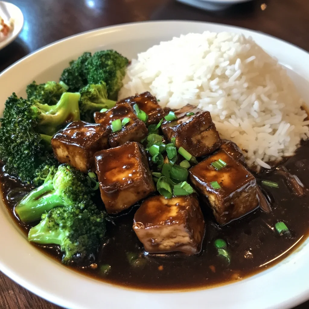 image33 Crispy Tofu in Black Bean Sauce with Broccoli & Steamed White Rice - Image 1