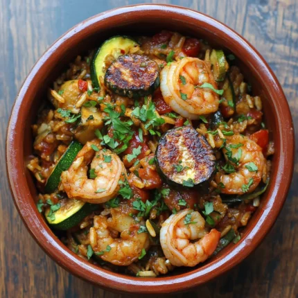 Shrimp and Smoked Andouille Sausage Jambalaya with Charred Zucchini