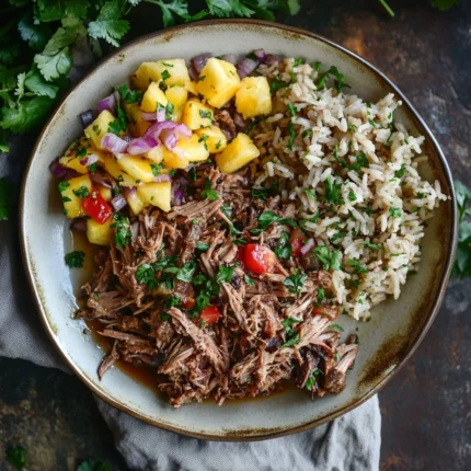 Slow-Roasted Kalua Pulled Pork with Pineapple Salsa & Garlicky Rice