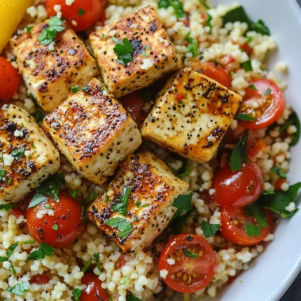 Lemon Pepper Tofu with Cherry Tomato and Couscous Salad