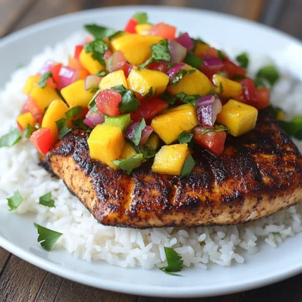 Blackened Mahi Mahi with Mango-Habanero Salsa and Coconut Rice